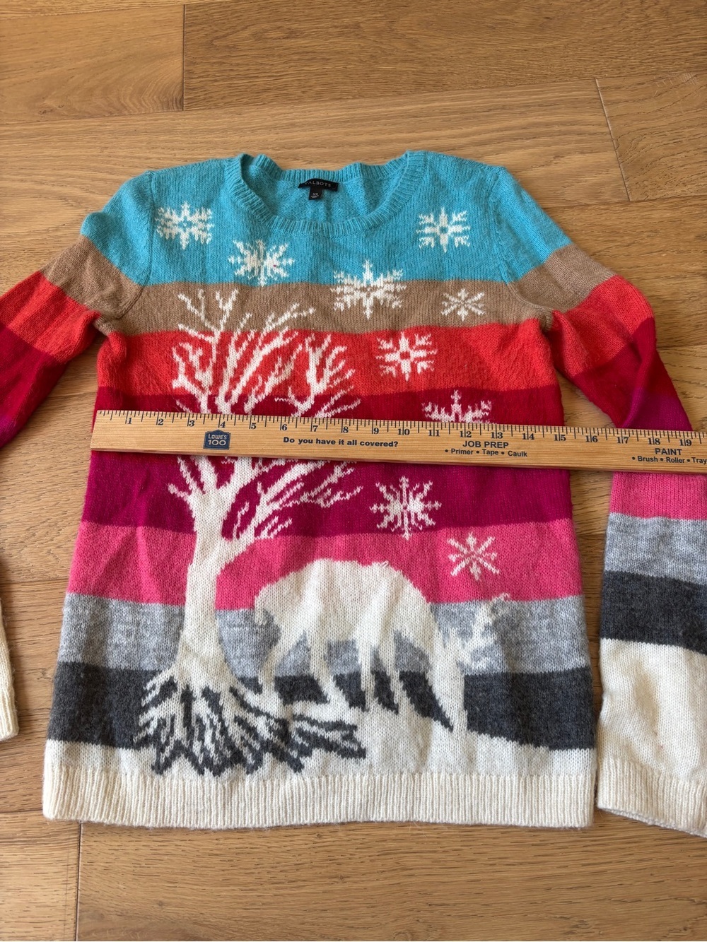 Talbots striped winter scene wool blend crewneck sweater womens XS - Picture 5 of 6